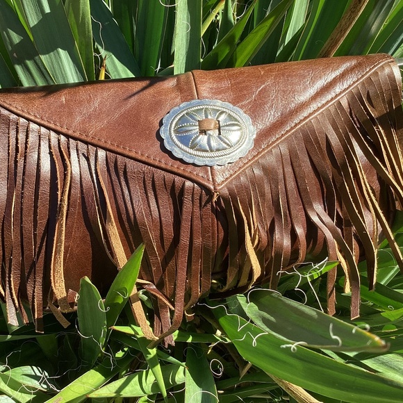 No Maker Found Handbags - Western Boho Leather Fringe Silver Concho Clutch Handbag